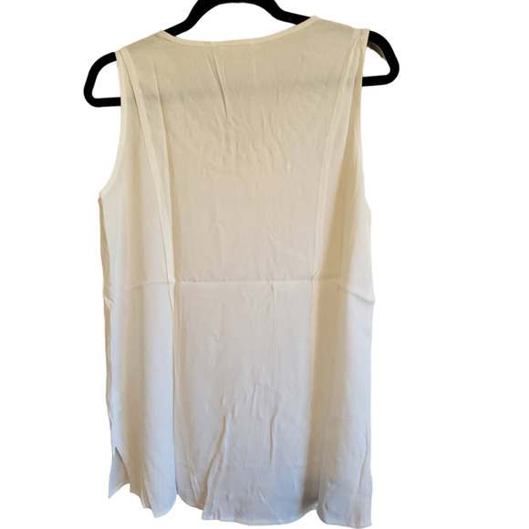 Mystree Womens White Tank Round Neck Lattice Trim Small - Picture 2 of 3